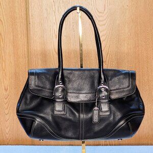 Vintage Coach Black Soho Front Flap Satchel H04D 9636 Double Handles